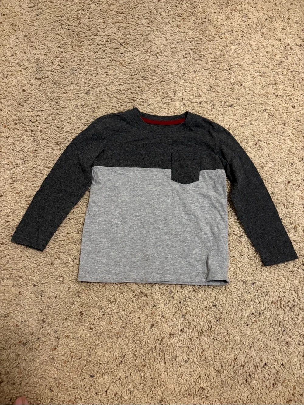 Lands' End Boys' Two-Tone Long Sleeve Pocket Tee - Black & Light Gray